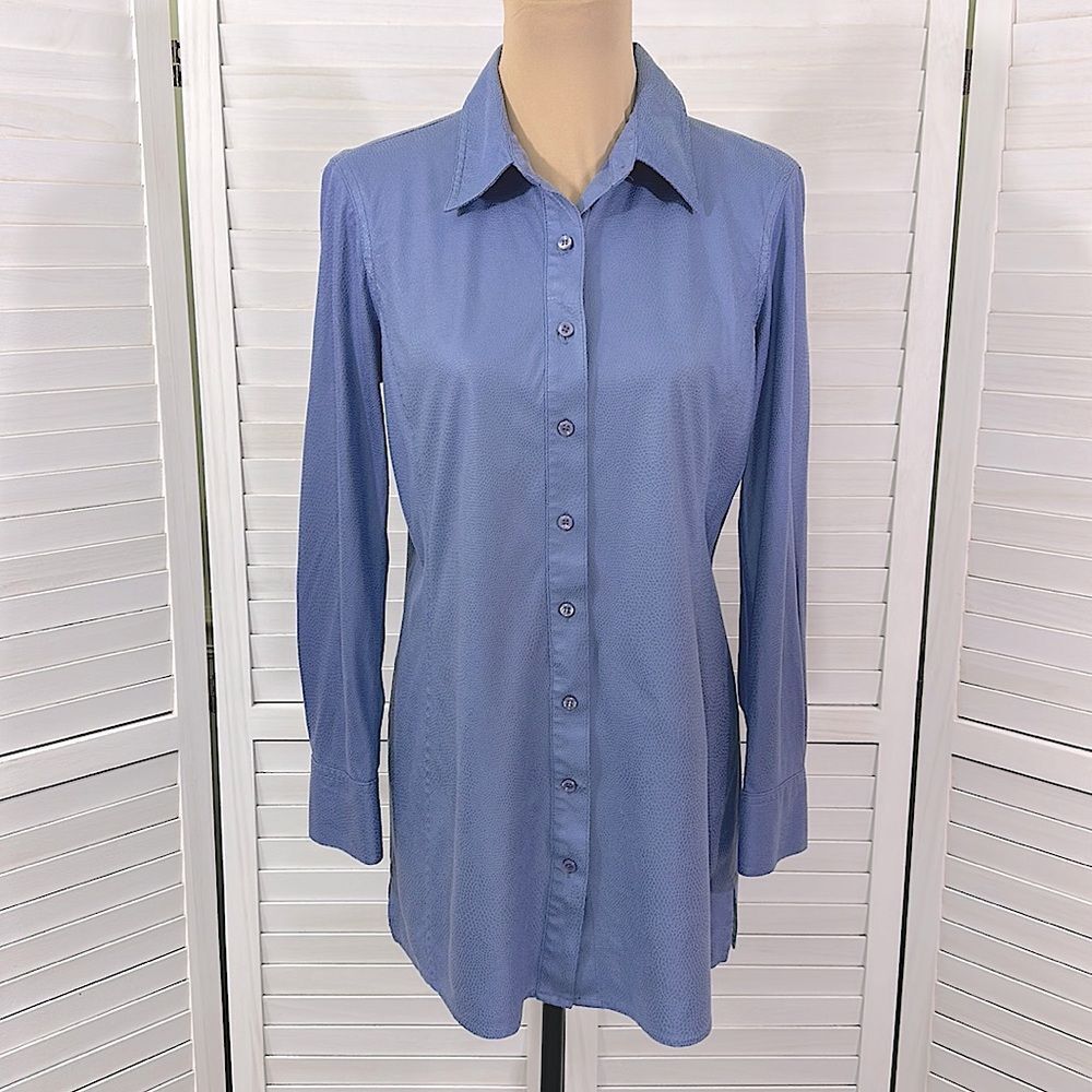 Chico’s Tunic Shirt Size 1 (8) Blue Long Sleeve - Picture 4 of 14